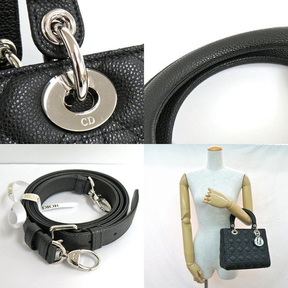 Dior Lady Bag Medium Cannage Grained Calfskin Black Leather Handbag Shoulder - Picture 8 of 9